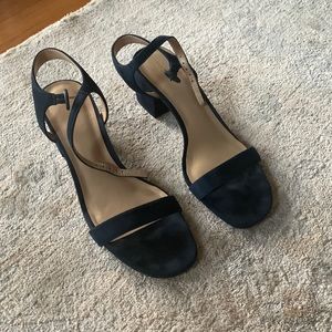 Ann Taylor ankle strap navy suede block heels